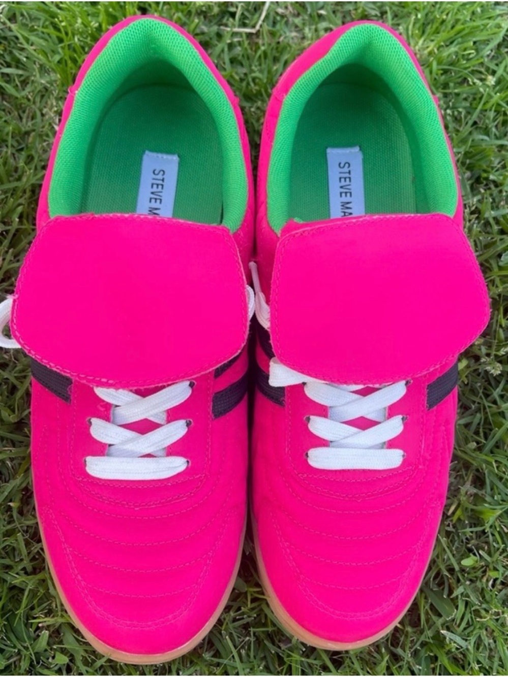 Steve Madden Neon Pink Sneakers with Green Interior